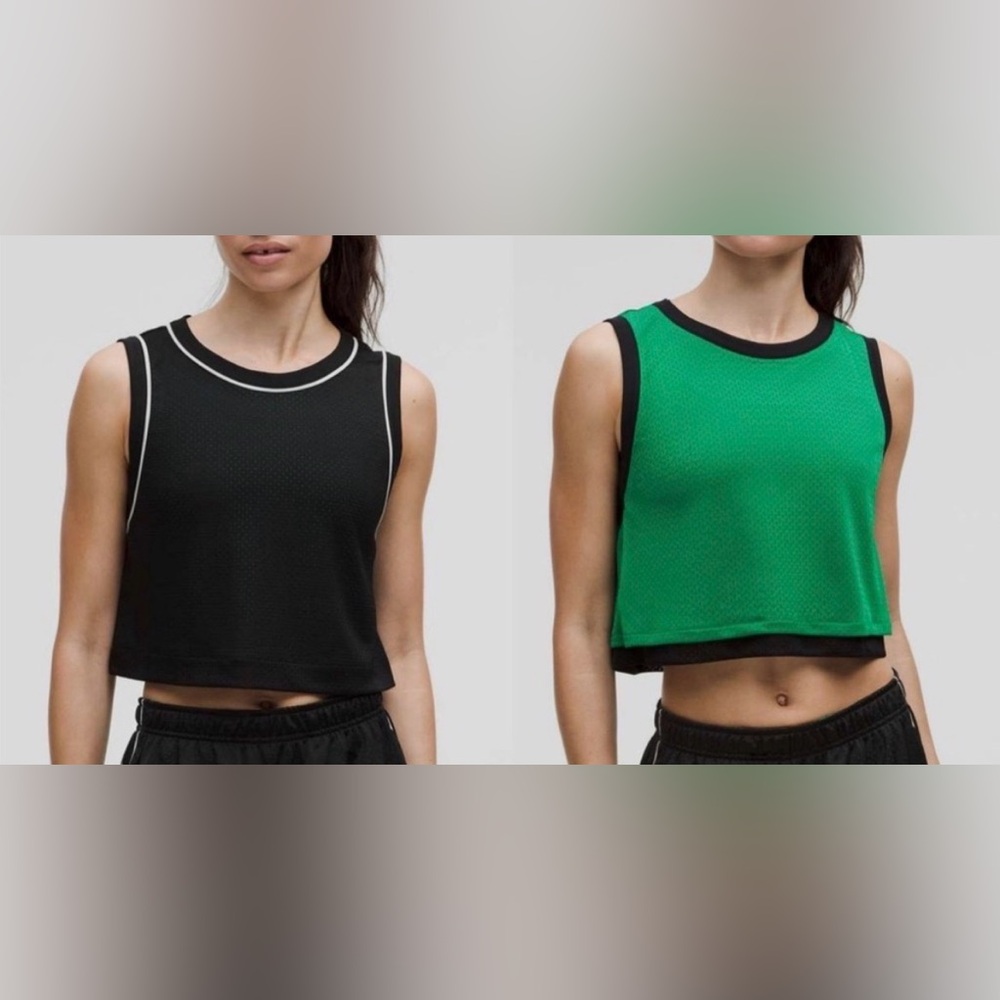 Lululemon women’s Green and Black Cropped Reversible Mesh Tank
